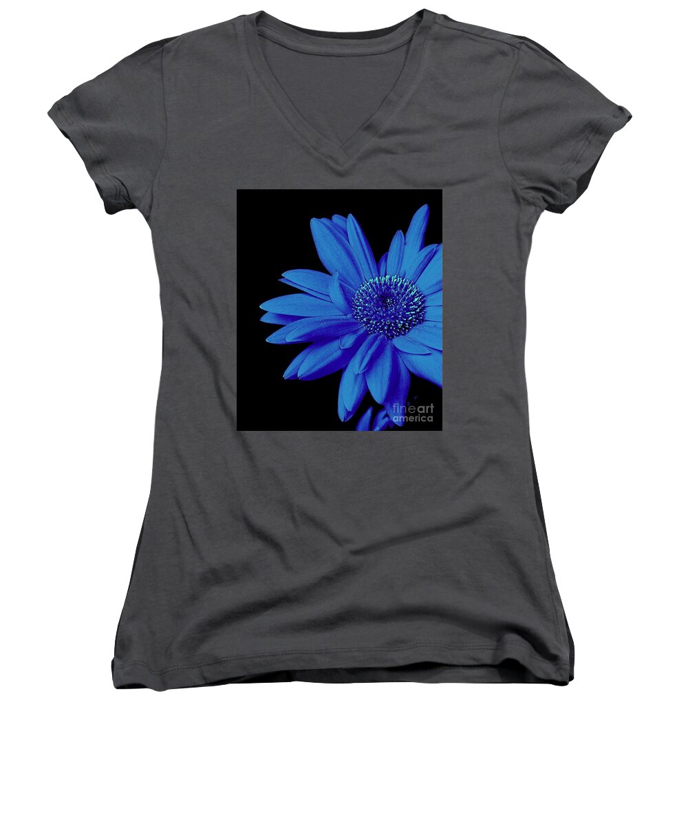 Blue Women's V-Neck featuring the photograph Blue by Elfriede Fulda