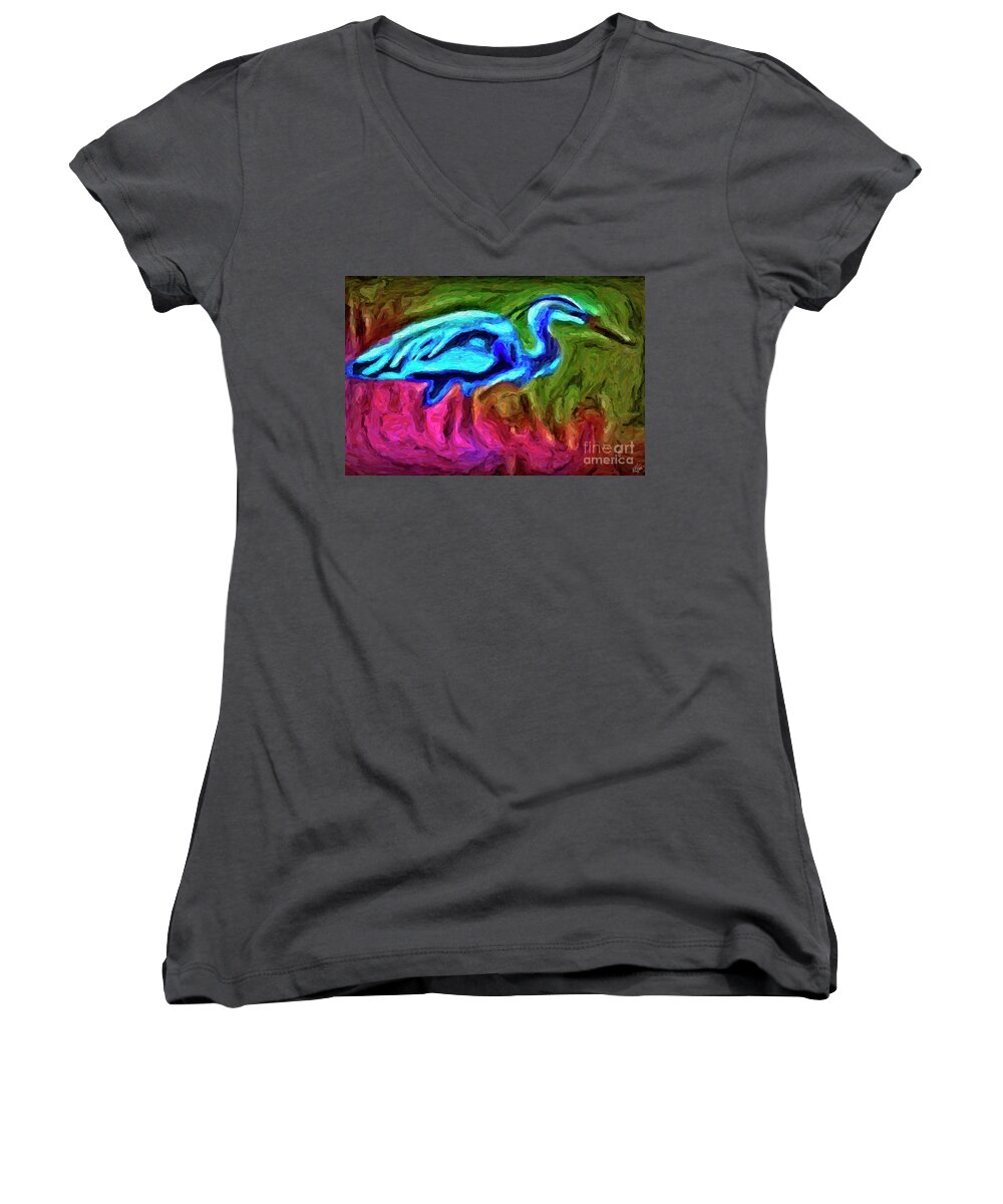 Women's V-Neck featuring the photograph Blue Heron by Walt Foegelle