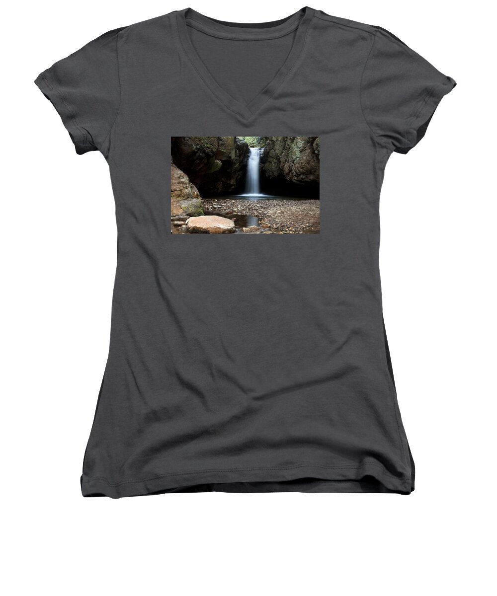 Waterfall Women's V-Neck featuring the photograph Blue Hole in Spring #2 by Jeff Severson
