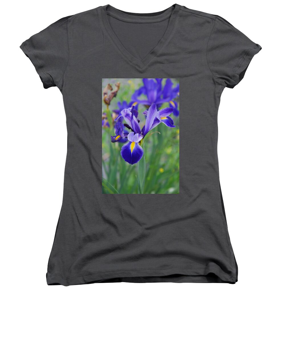 Iris Flower Women's V-Neck featuring the photograph Blue Iris Flower by Susanne Van Hulst