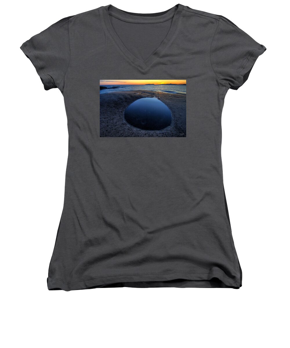 Great Lakes Women's V-Neck featuring the photograph Blue Lagoon  by Doug Gibbons