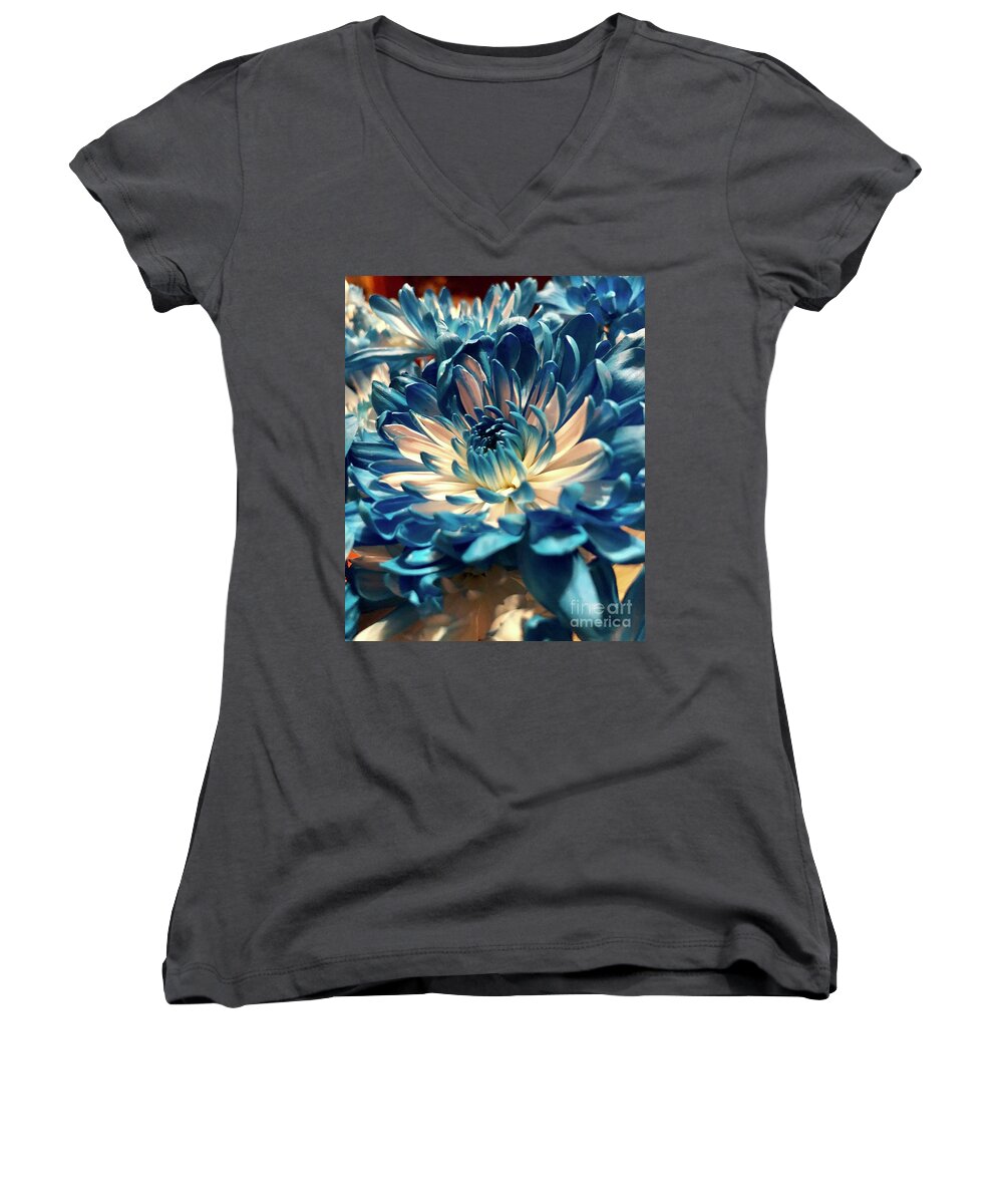 Flowers Women's V-Neck featuring the photograph Blue Mum by CAC Graphics