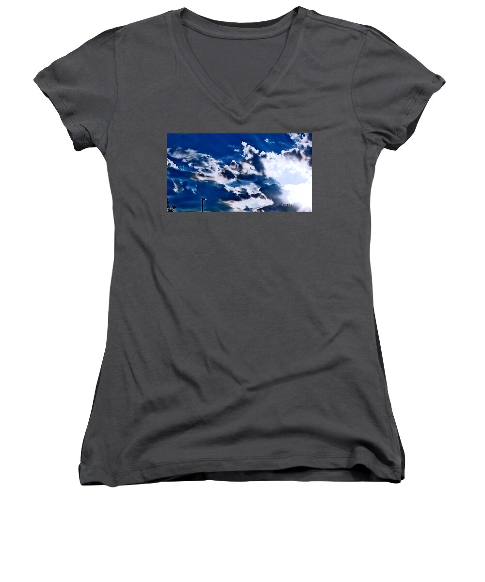 Clouds Women's V-Neck featuring the photograph Blue Sky by Steven Dunn