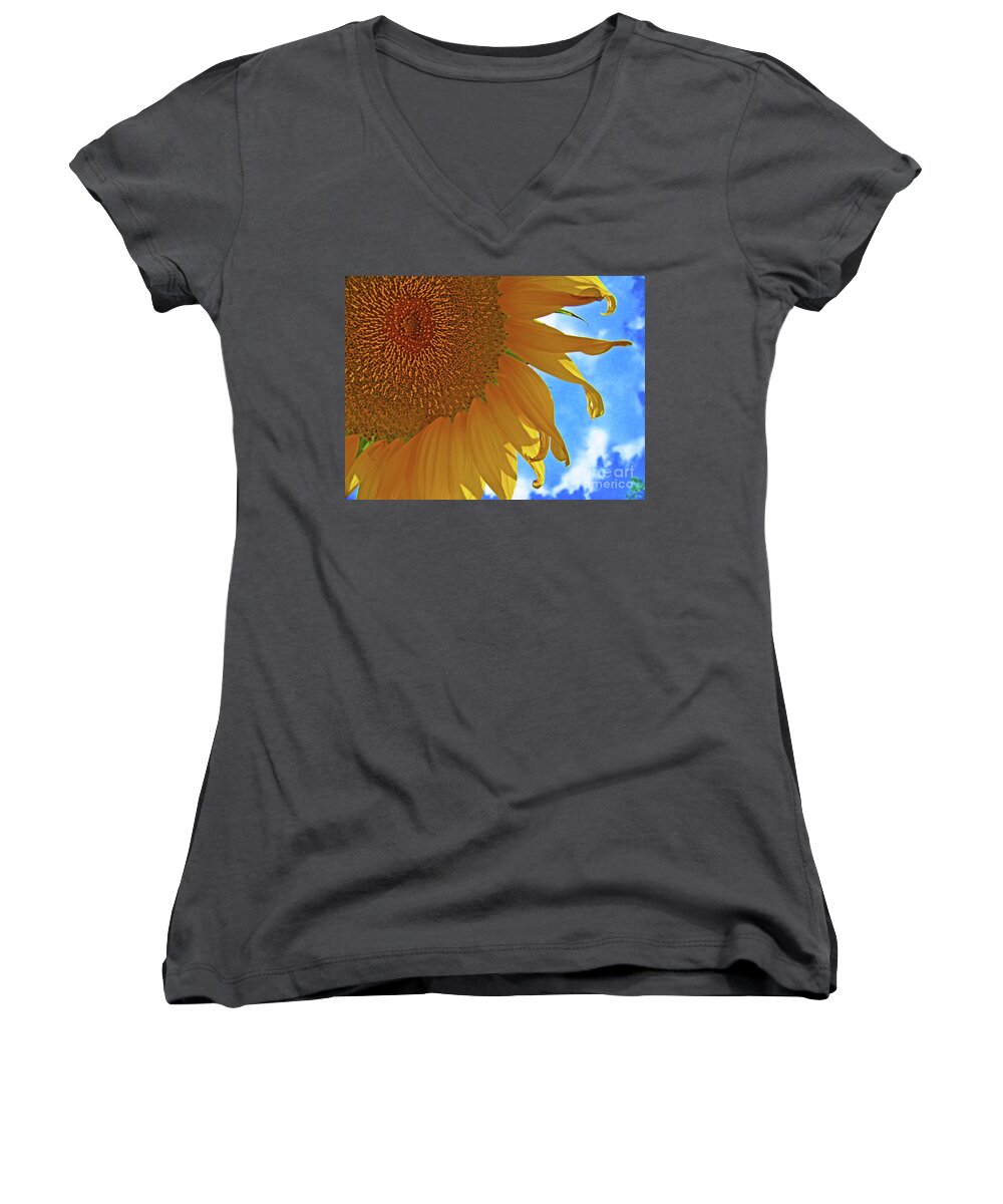 Florida Women's V-Neck featuring the photograph Blue Sky Sunflower by George D Gordon III