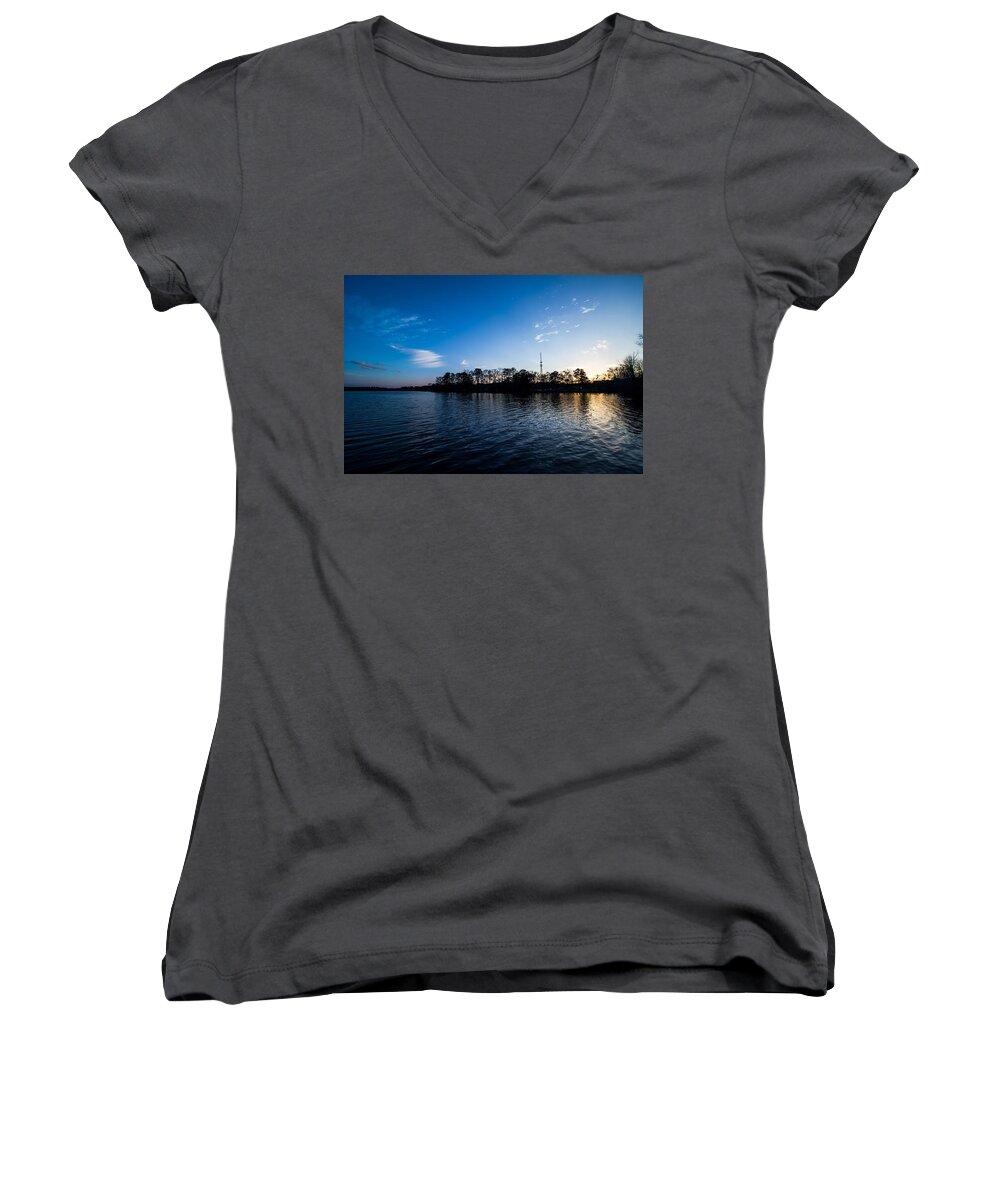 Sunset Women's V-Neck featuring the photograph Blue Water by Mike Dunn