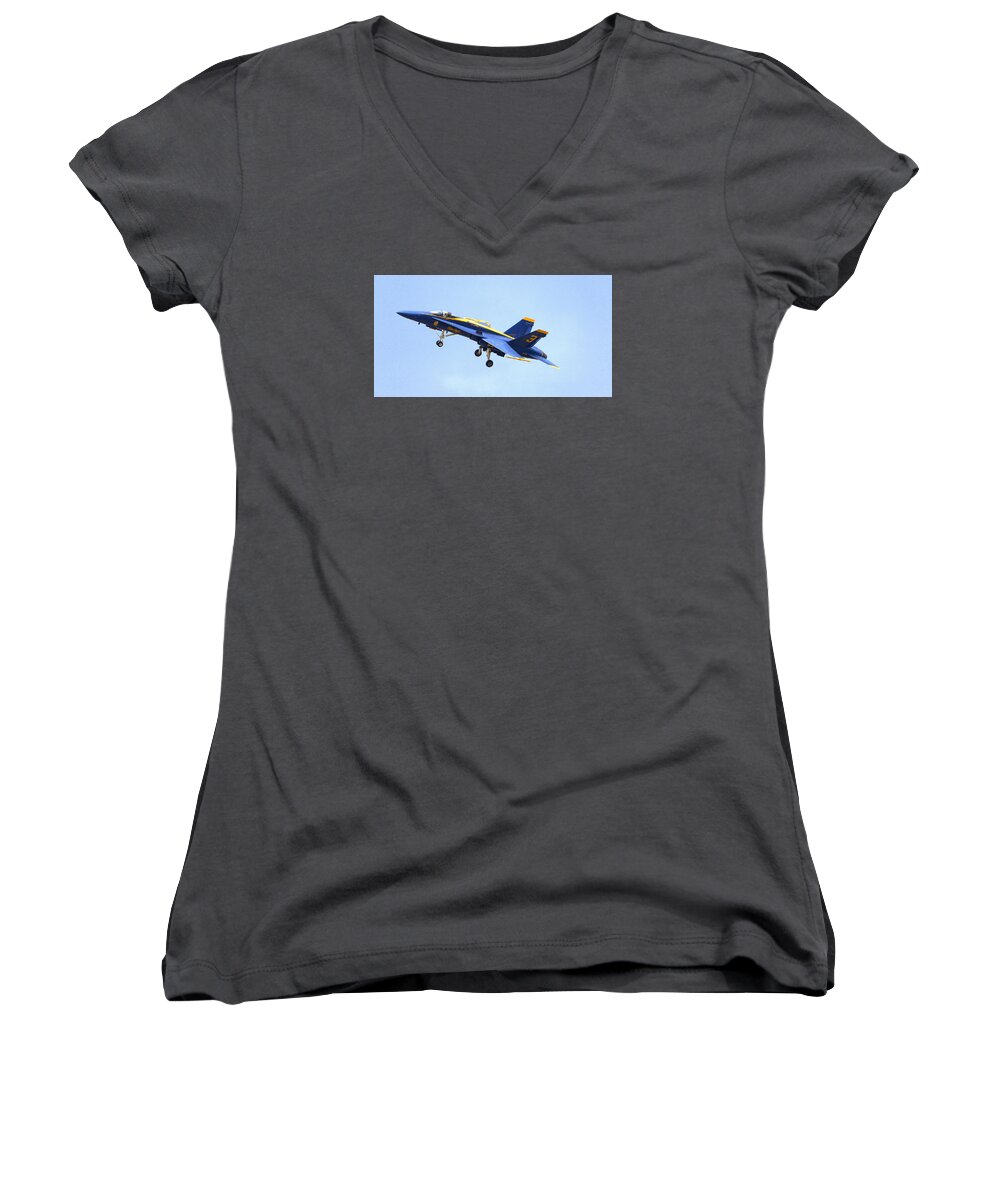 Blue Angel Women's V-Neck featuring the photograph Blues by Jerry Cahill