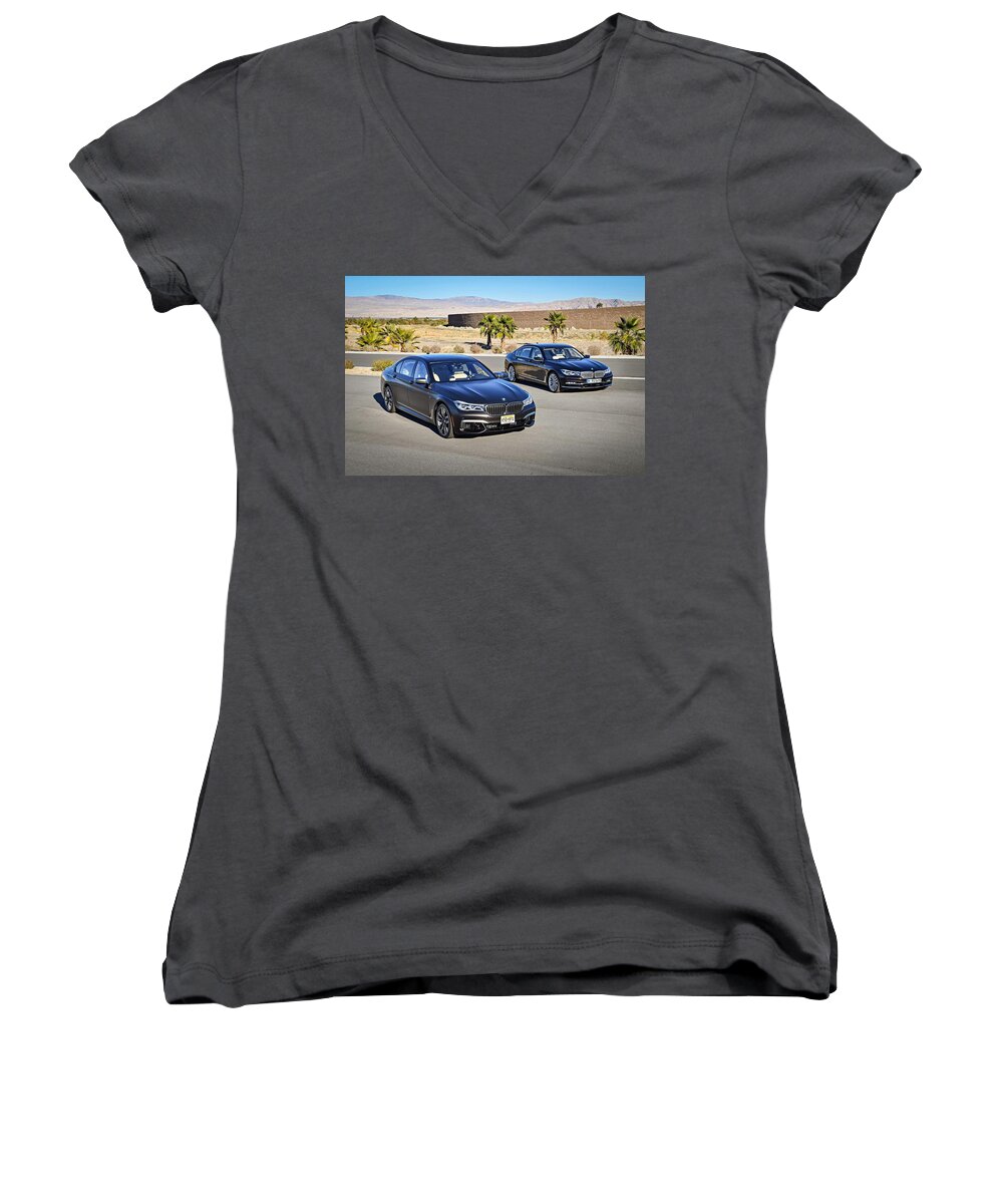Bmw 7 Series Women's V-Neck featuring the digital art BMW 7 Series by Super Lovely
