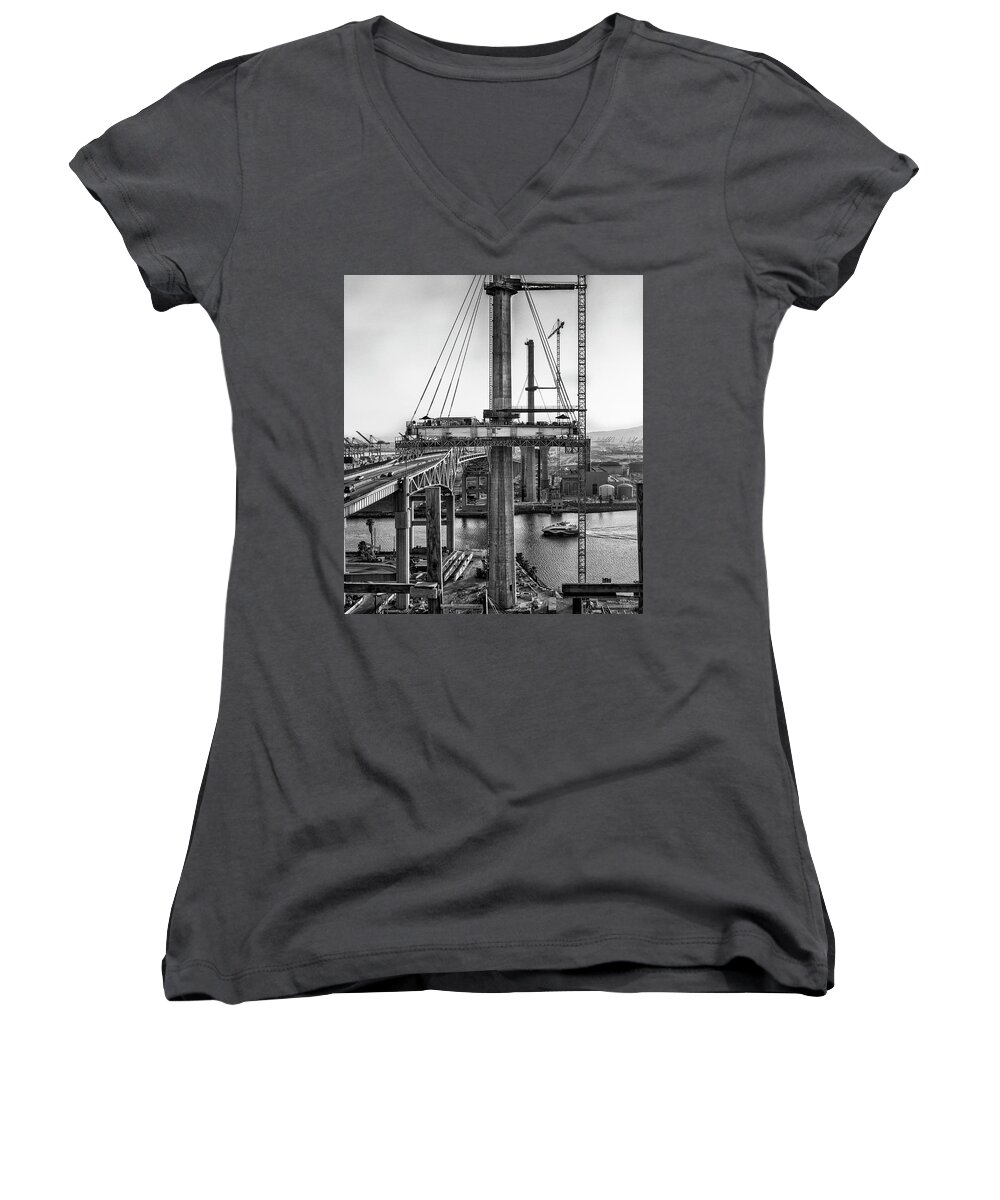 Architecture Women's V-Neck featuring the photograph Boat Under Desmond by Denise Dube