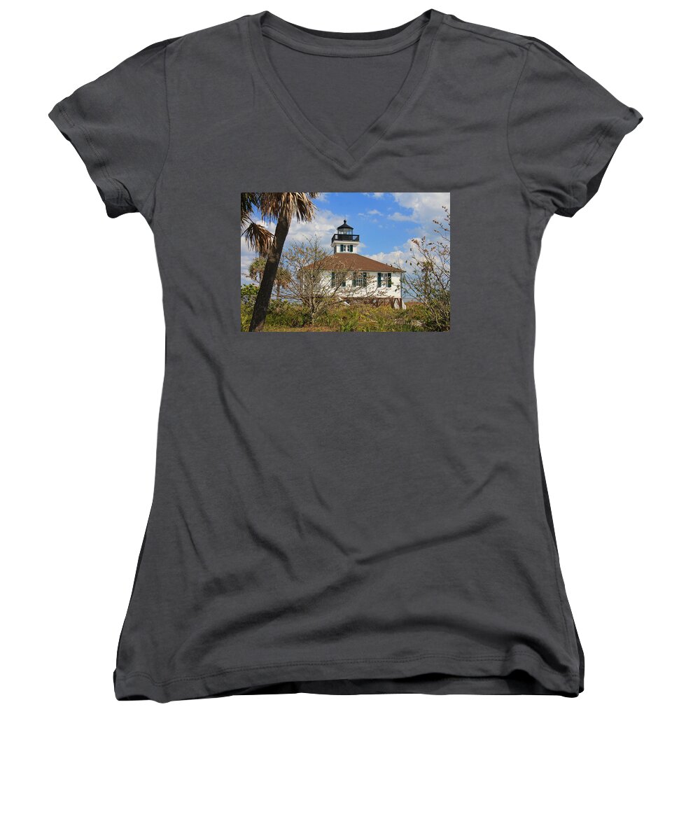 Lighthouse Women's V-Neck featuring the photograph Boca Grande Lighthouse View Two by Rosalie Scanlon
