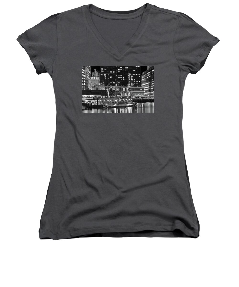 Boston Women's V-Neck featuring the photograph Bostonian Black and White by Frozen in Time Fine Art Photography