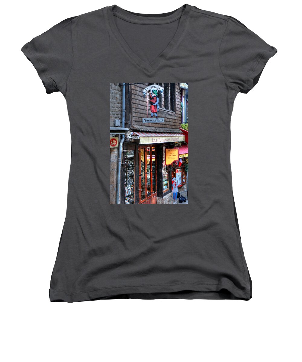 Europe Women's V-Neck featuring the photograph Boutique Les Terasses Poulard by Tom Prendergast