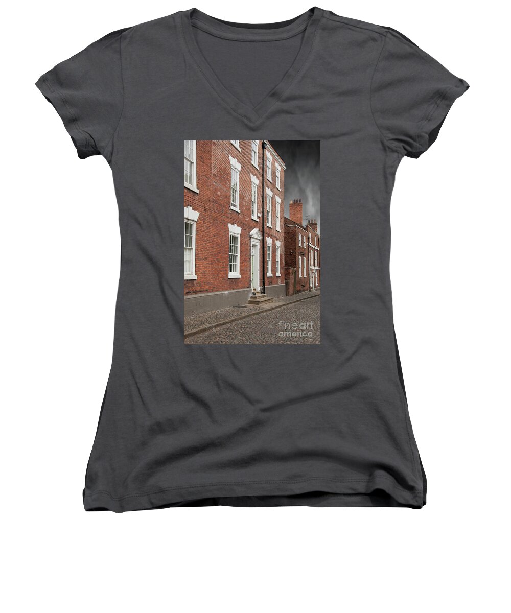 England Women's V-Neck featuring the photograph Brick buildings by Juli Scalzi