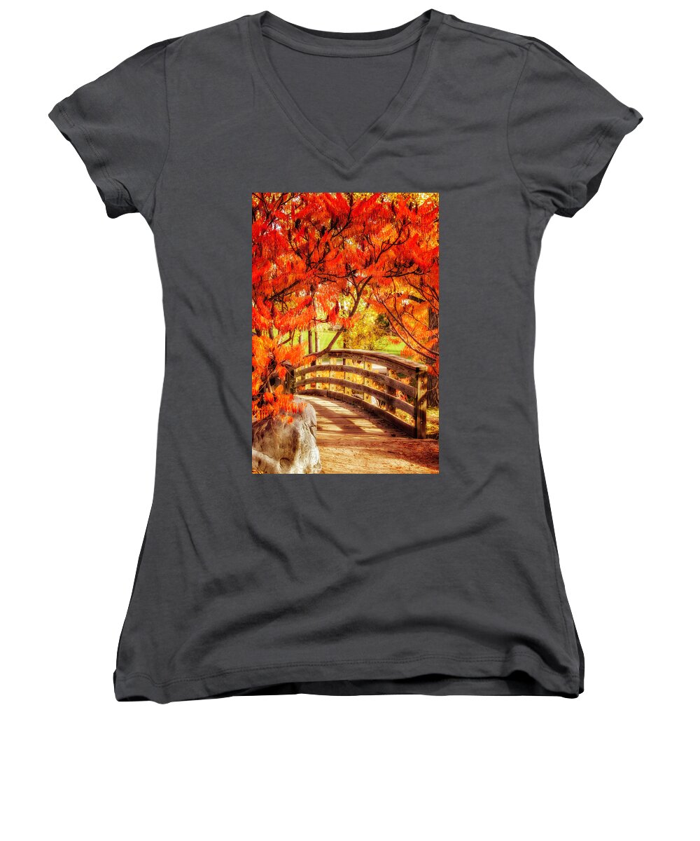 Colorado Women's V-Neck featuring the photograph Bridge of Fall by Kristal Kraft