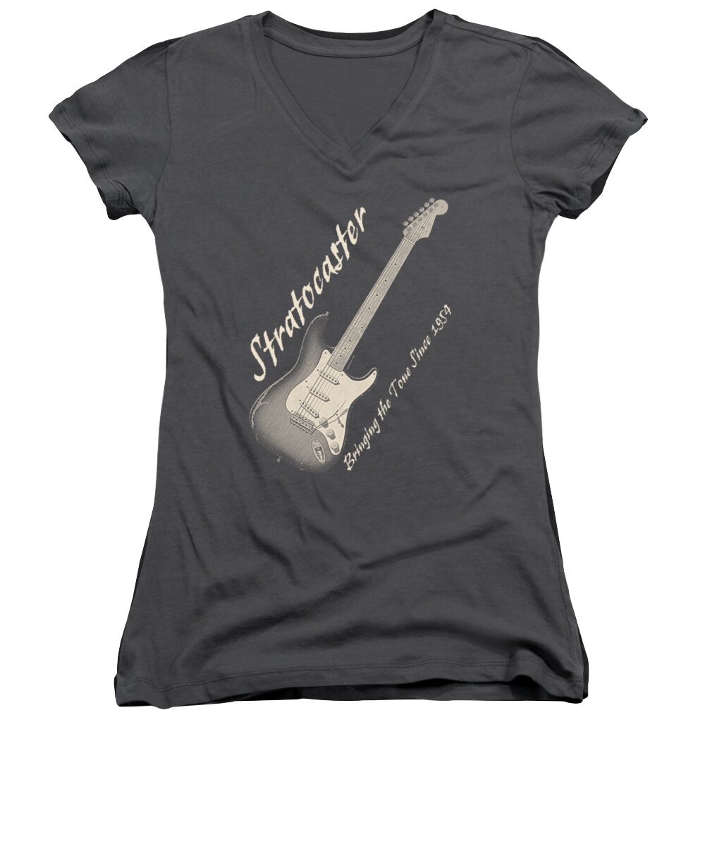 Stratocaster Women's V-Neck featuring the photograph Bringing the Tone Strat Shirt by WB Johnston