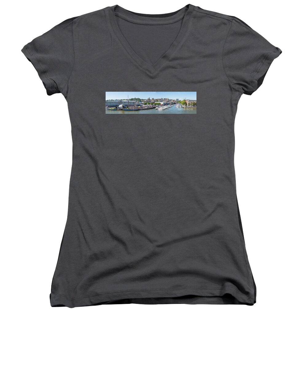 Bristol Harbour Women's V-Neck featuring the photograph Bristol Harbour panorama by Colin Rayner