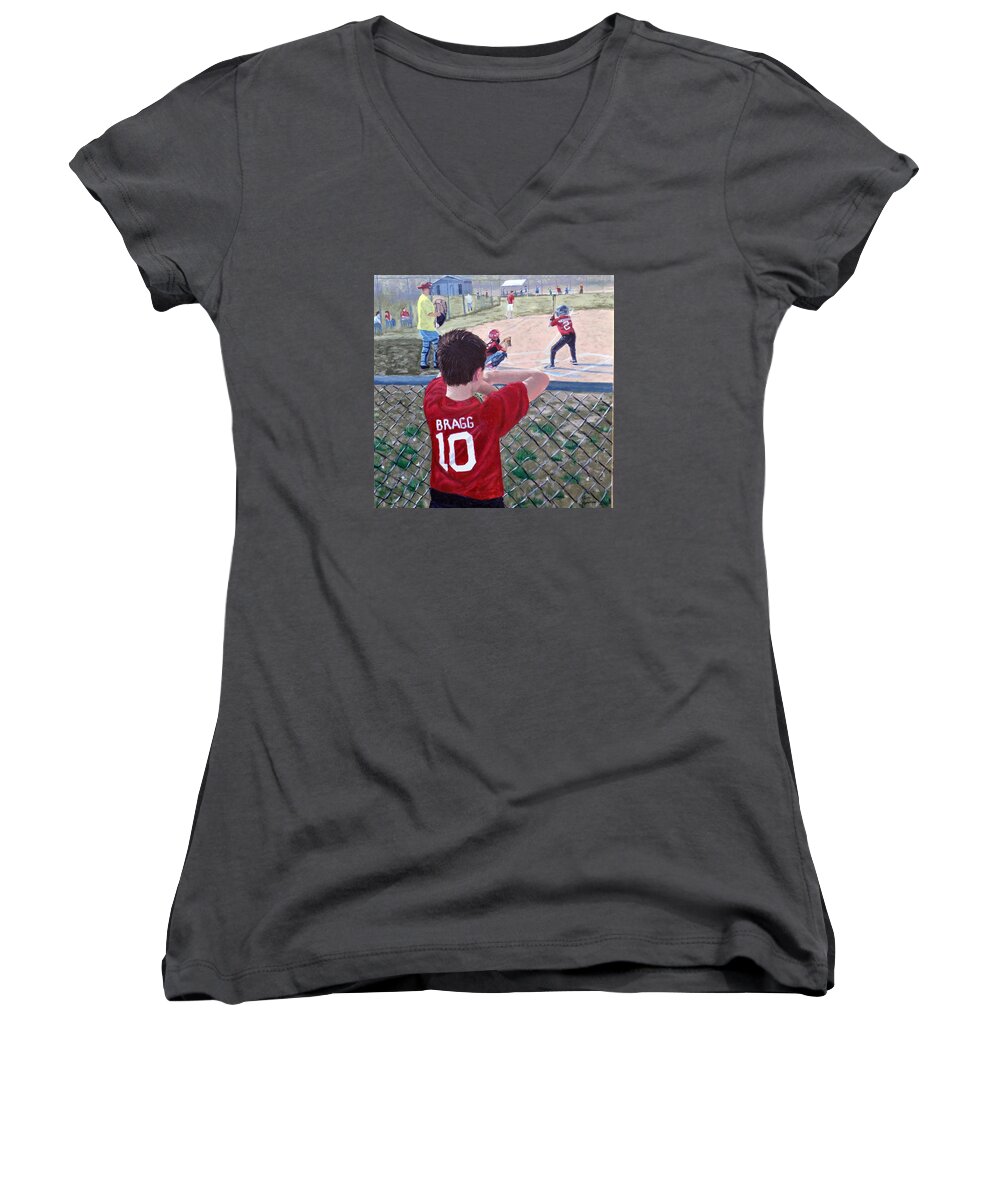 Child Women's V-Neck featuring the painting Brock by Stan Hamilton
