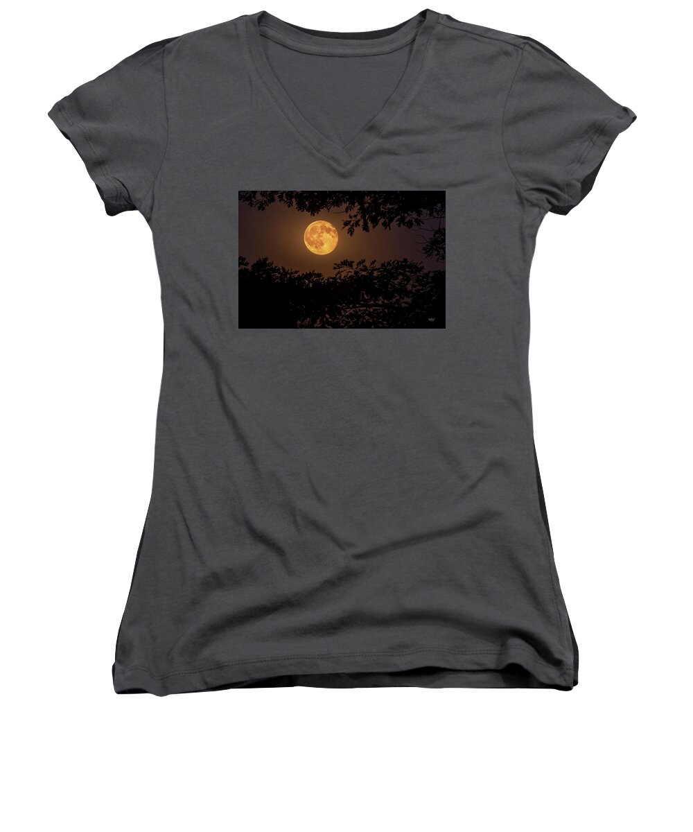 Moon Women's V-Neck featuring the photograph Buck Moon 2016 by Everet Regal