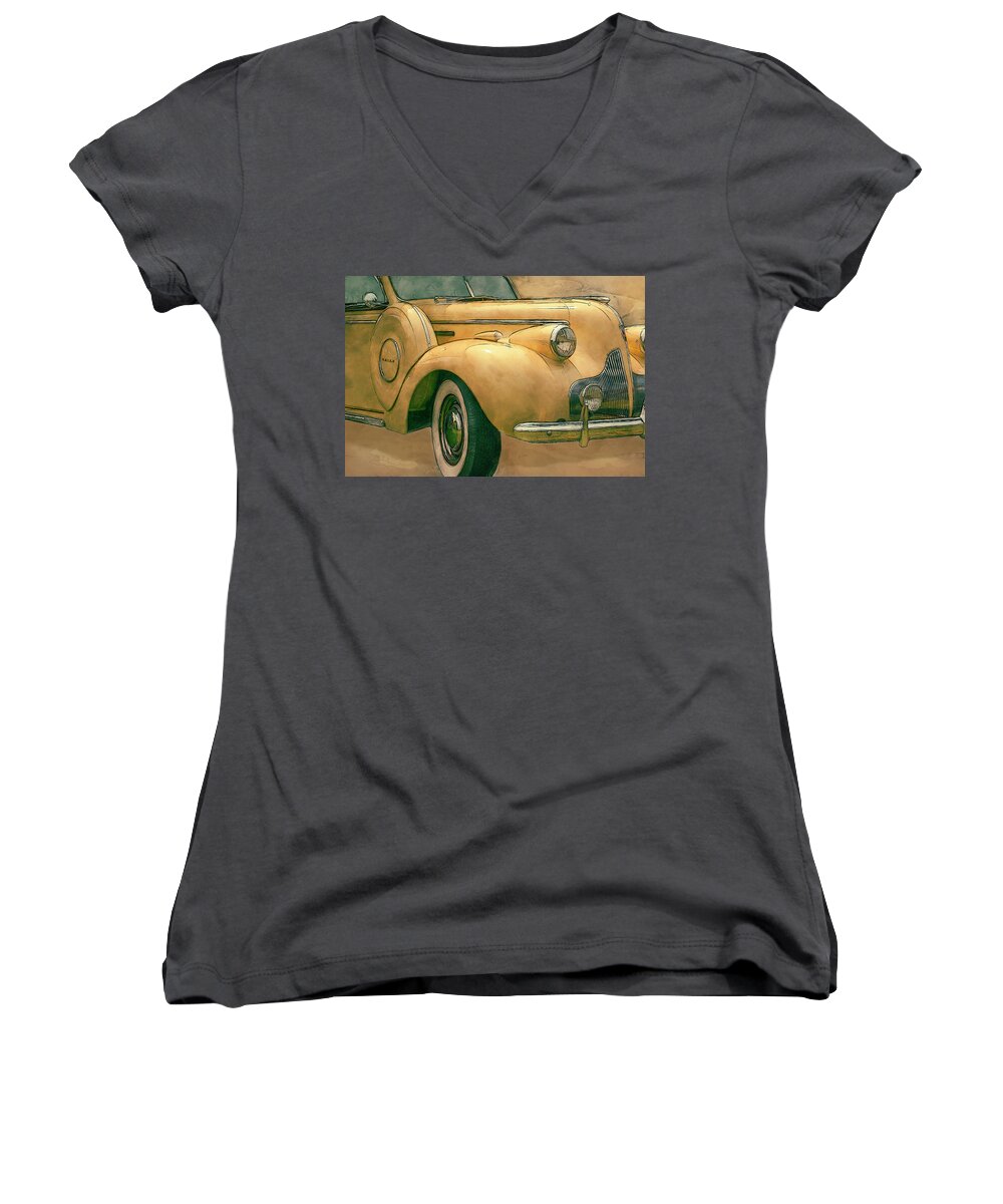 Digital Women's V-Neck featuring the painting Buick Classic by Jack Zulli