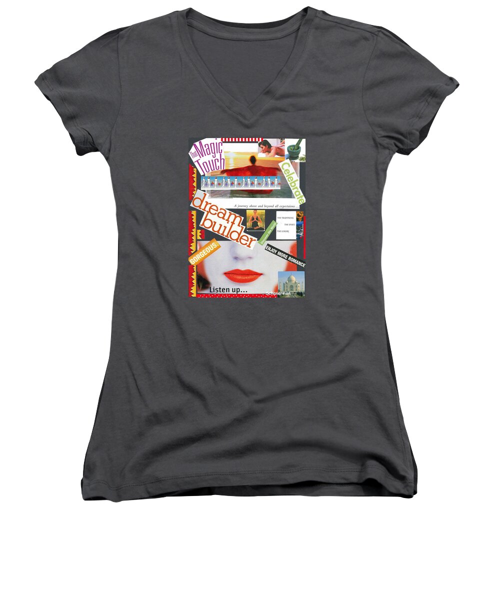 Collage Art Women's V-Neck featuring the mixed media Building a Dream by Susan Schanerman