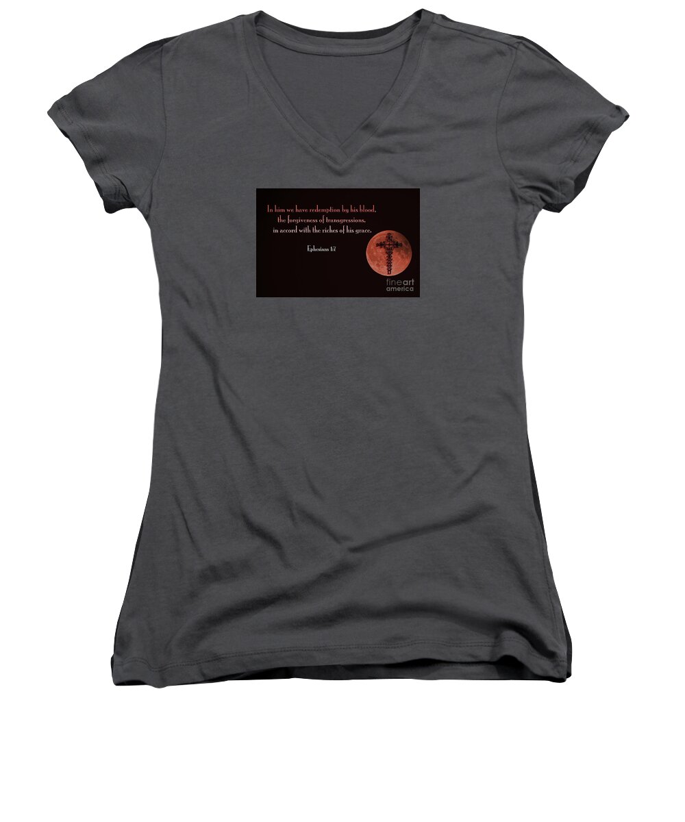 Ephesian 1:7; Redemption Women's V-Neck featuring the photograph By His Blood by Bonnie Barry