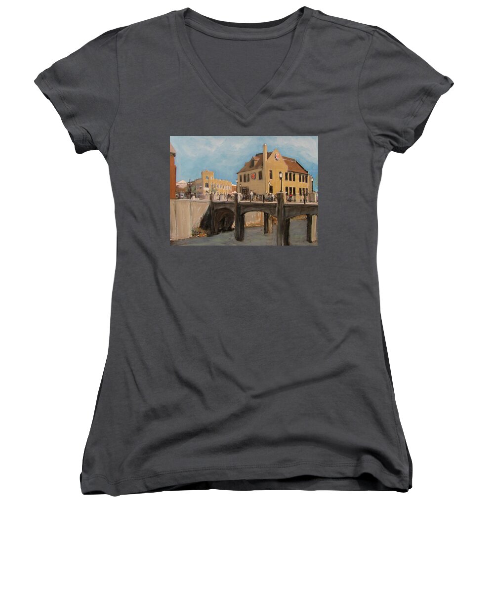 Milwaukee Women's V-Neck featuring the mixed media Cafe Hollander 1 by Anita Burgermeister