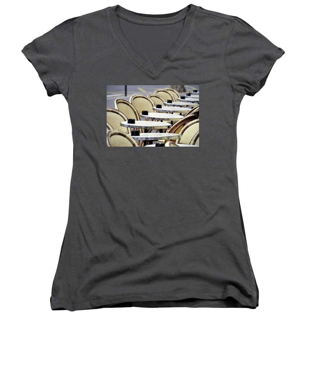 Cafe Women's V-Neck featuring the photograph Cafe terrace in Paris by Dutourdumonde Photography