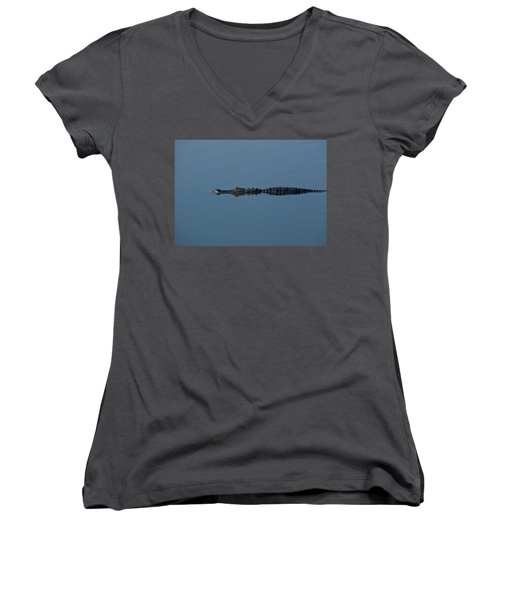 Alligator Women's V-Neck featuring the photograph Calm Water Cruise by Steven Sparks