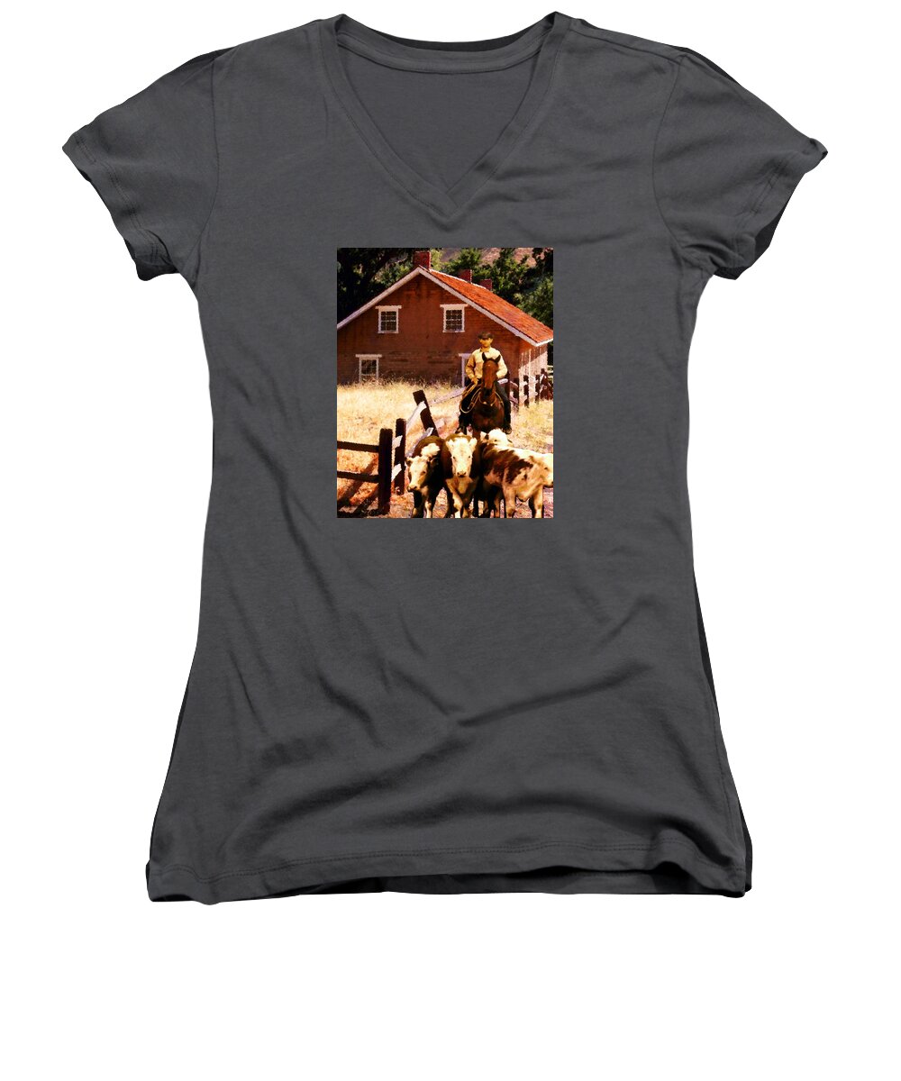 Composite Women's V-Neck featuring the photograph Calves by Timothy Bulone