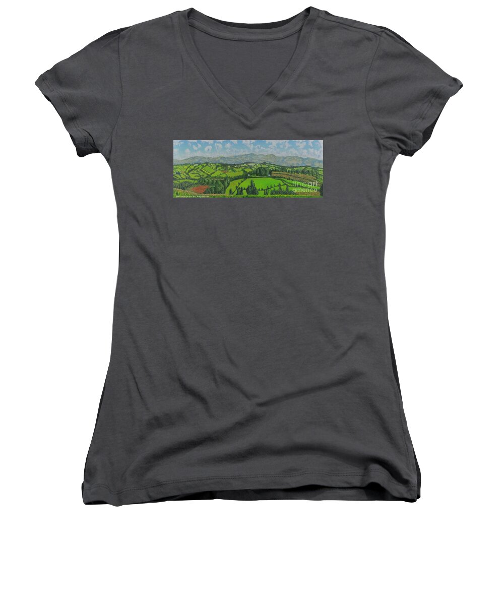 Cambrian Mountains Welsh Art Landscapes Women's V-Neck featuring the painting Cambrian Mountains Welsh Art Landscapes by Edward McNaught-Davis