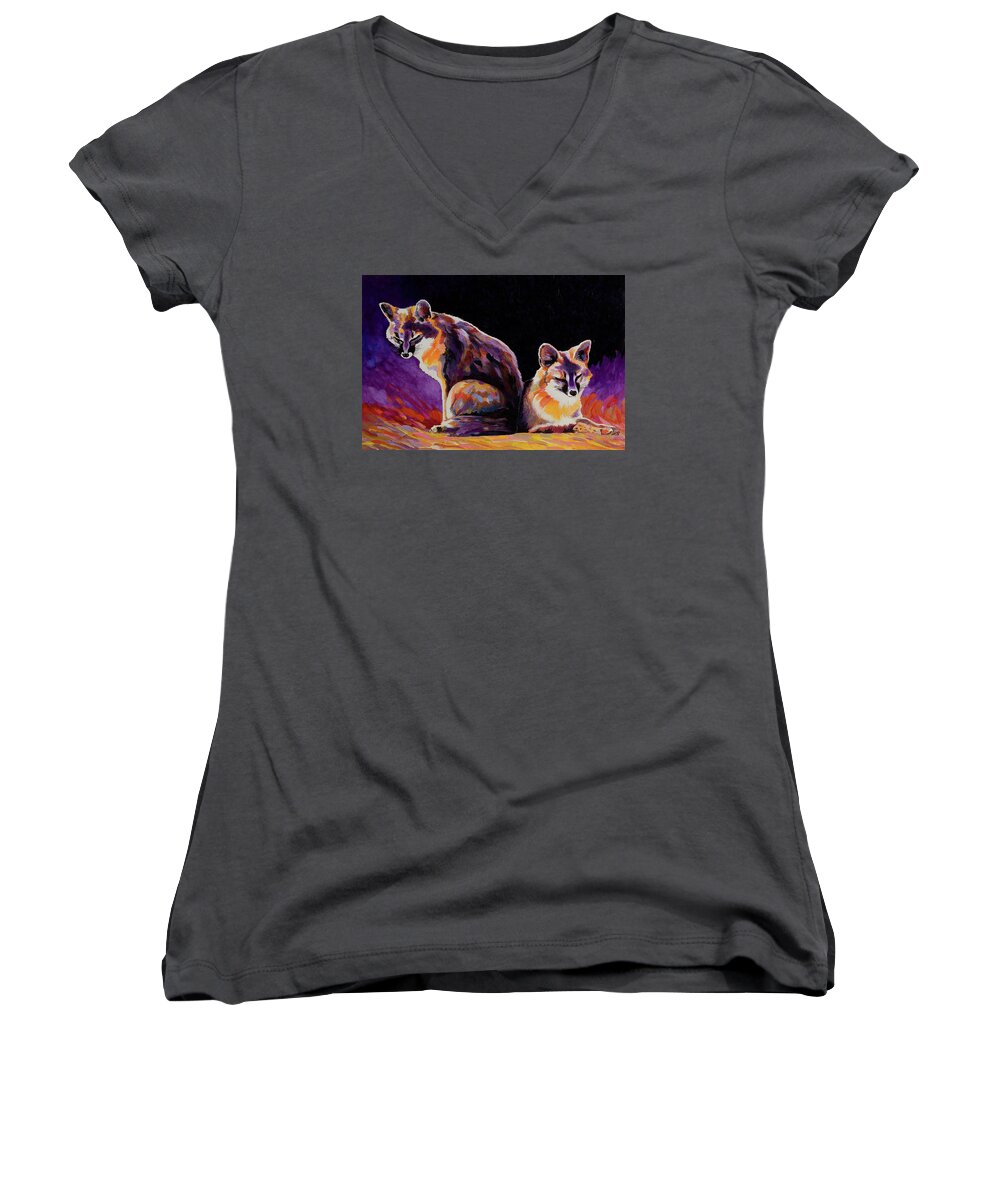 Imaginary Realism Women's V-Neck featuring the painting Campfire Surveillance Team by Bob Coonts