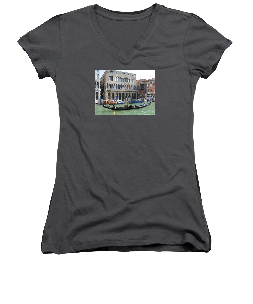Venice Italy Canal Gondola Women's V-Neck featuring the photograph Canal of Venise by Lisa Boyd
