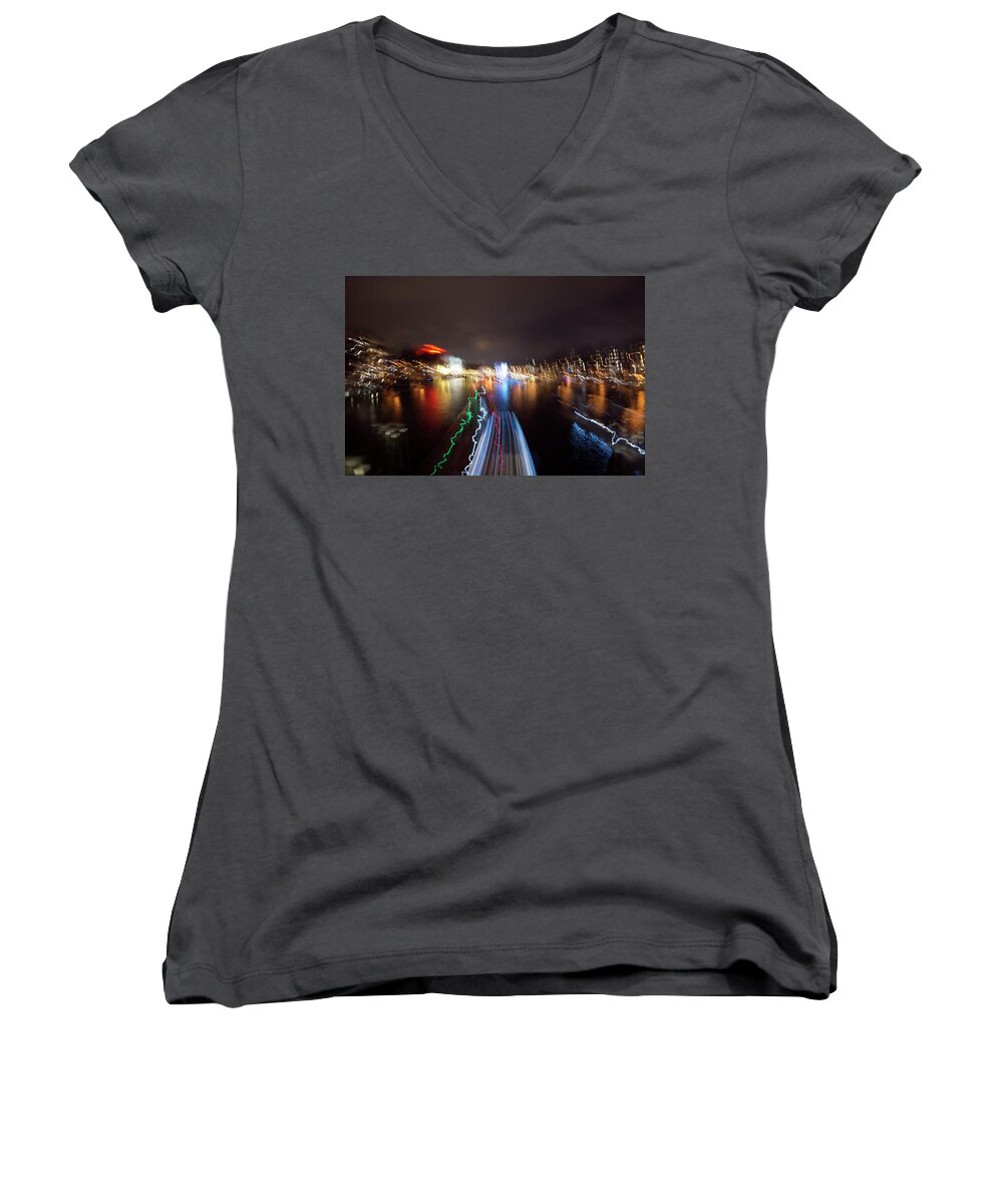 Travel Women's V-Neck featuring the photograph Canal Streaking Abstract by Matt Swinden