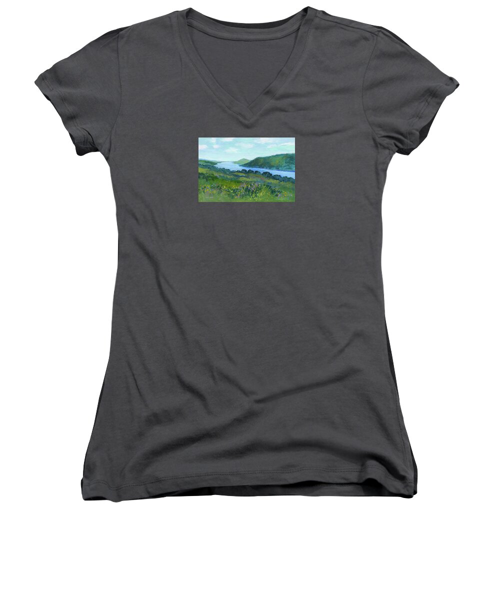 Lake Women's V-Neck featuring the painting Canandaigua Lake II by J Reifsnyder