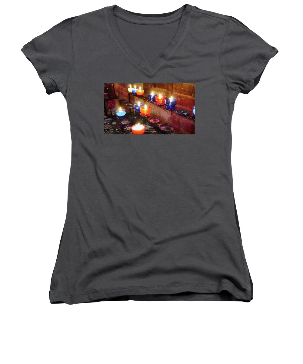 Candles Women's V-Neck featuring the photograph Candles by Pedro Fernandez