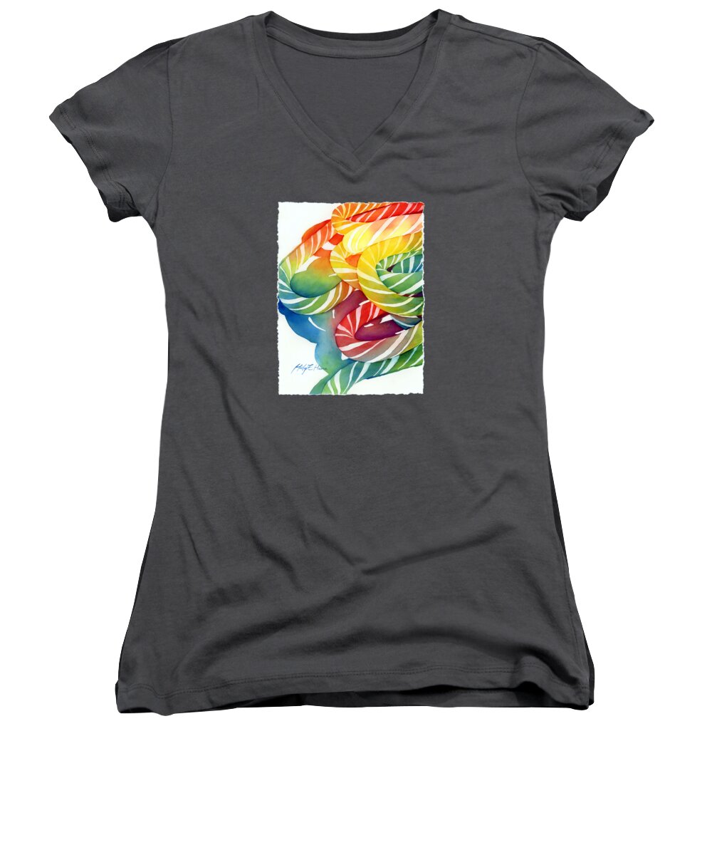 Candy Women's V-Neck featuring the painting Candy Canes by Hailey E Herrera