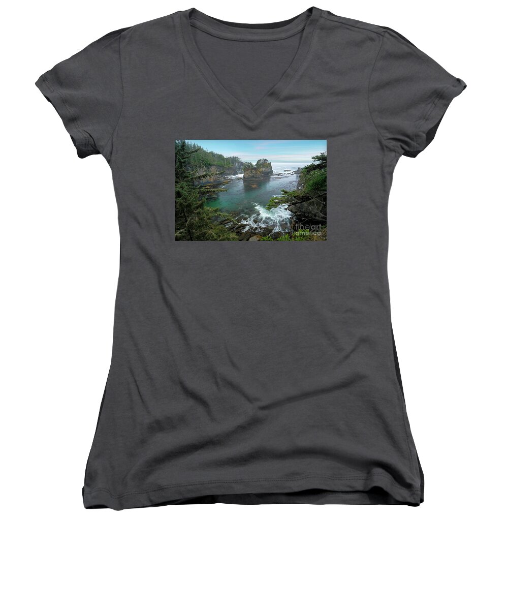 Cape Flattery Women's V-Neck featuring the photograph Cape Flattery North Western Point by Martin Konopacki