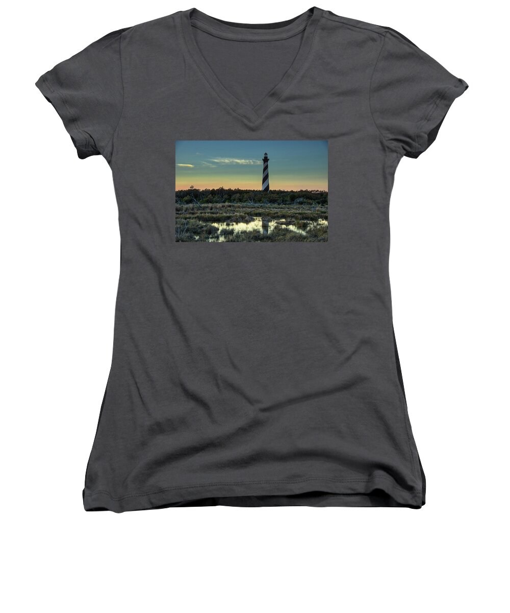 Landscapes Women's V-Neck featuring the photograph Cape Hatteras Sunset by Donald Brown