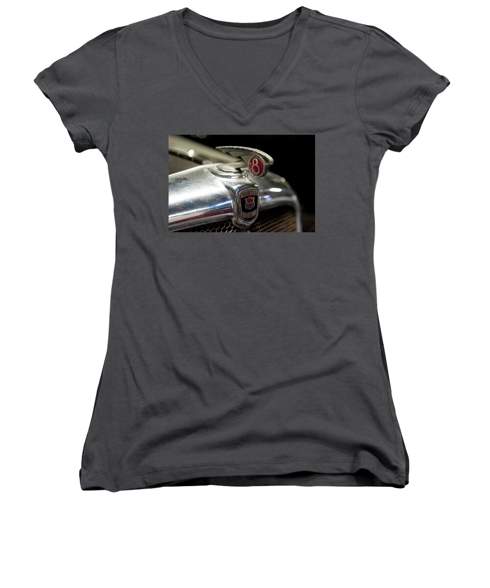 Morris Cars Women's V-Neck featuring the photograph Car Mascot iv by Helen Jackson