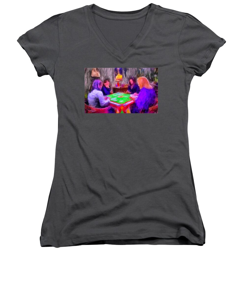 Card Play Women's V-Neck featuring the digital art Card Play by Caito Junqueira