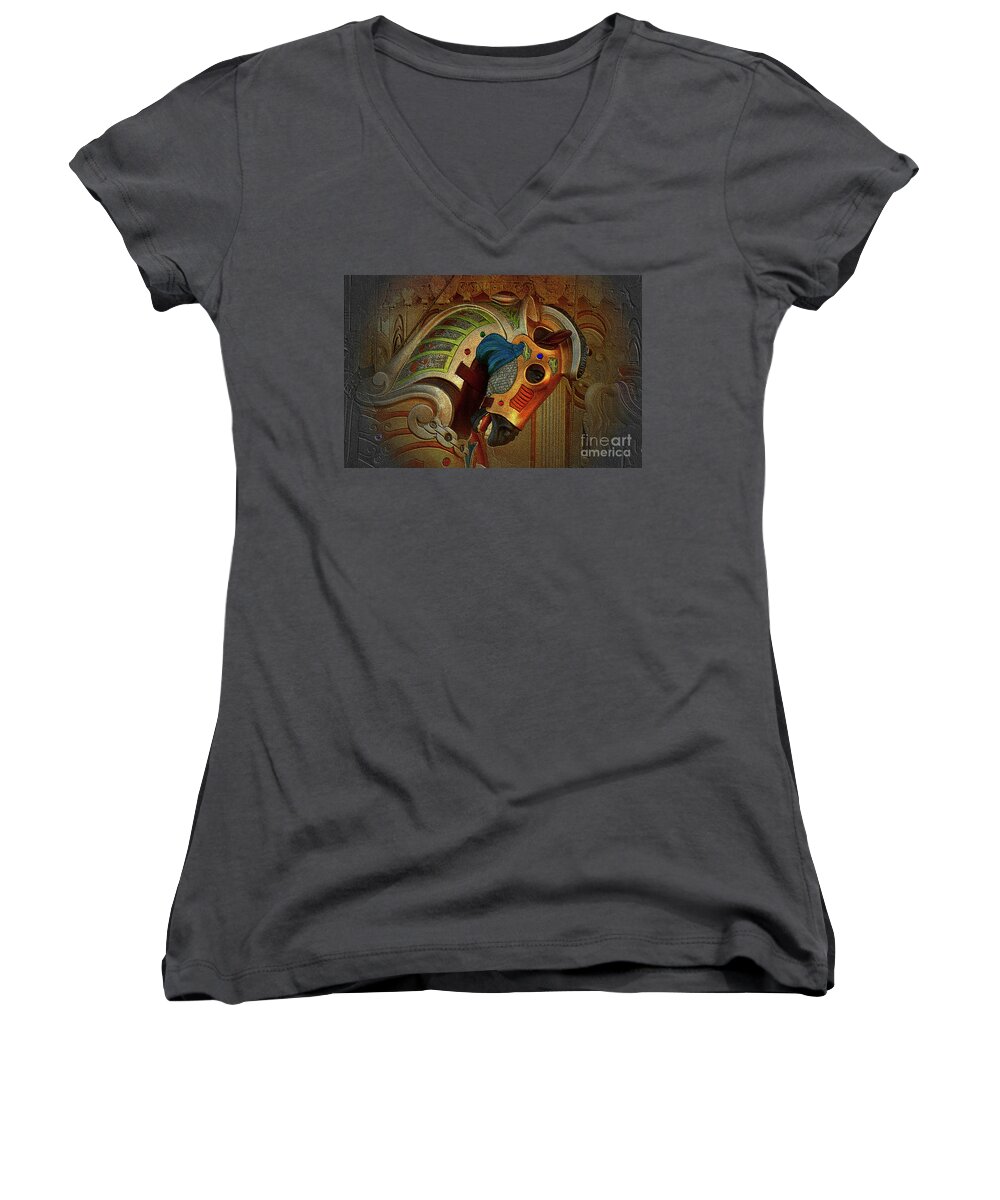 Carousel Women's V-Neck featuring the photograph Carousel Horse by Kathy Baccari
