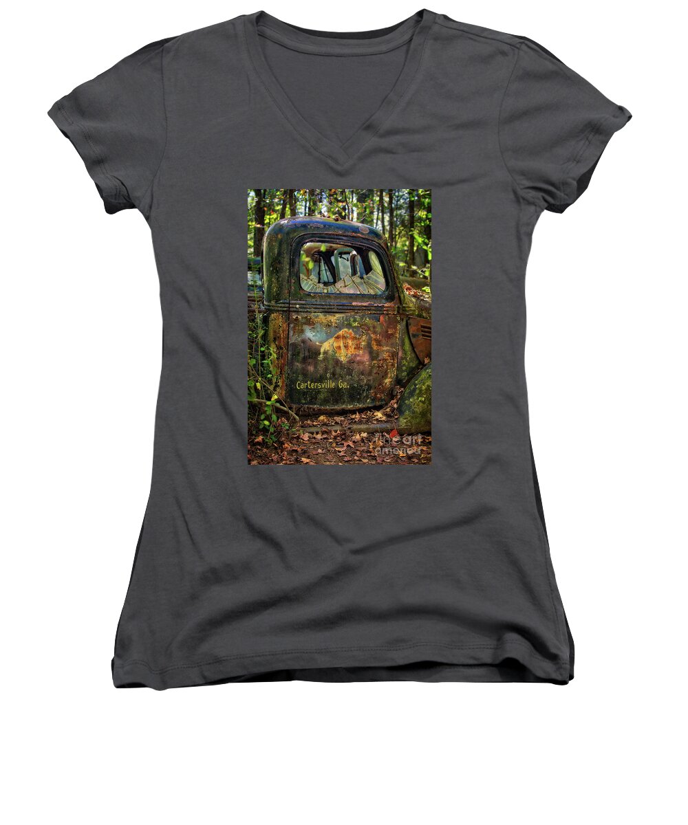 Old Car City Women's V-Neck featuring the photograph Cartersville by Doug Sturgess