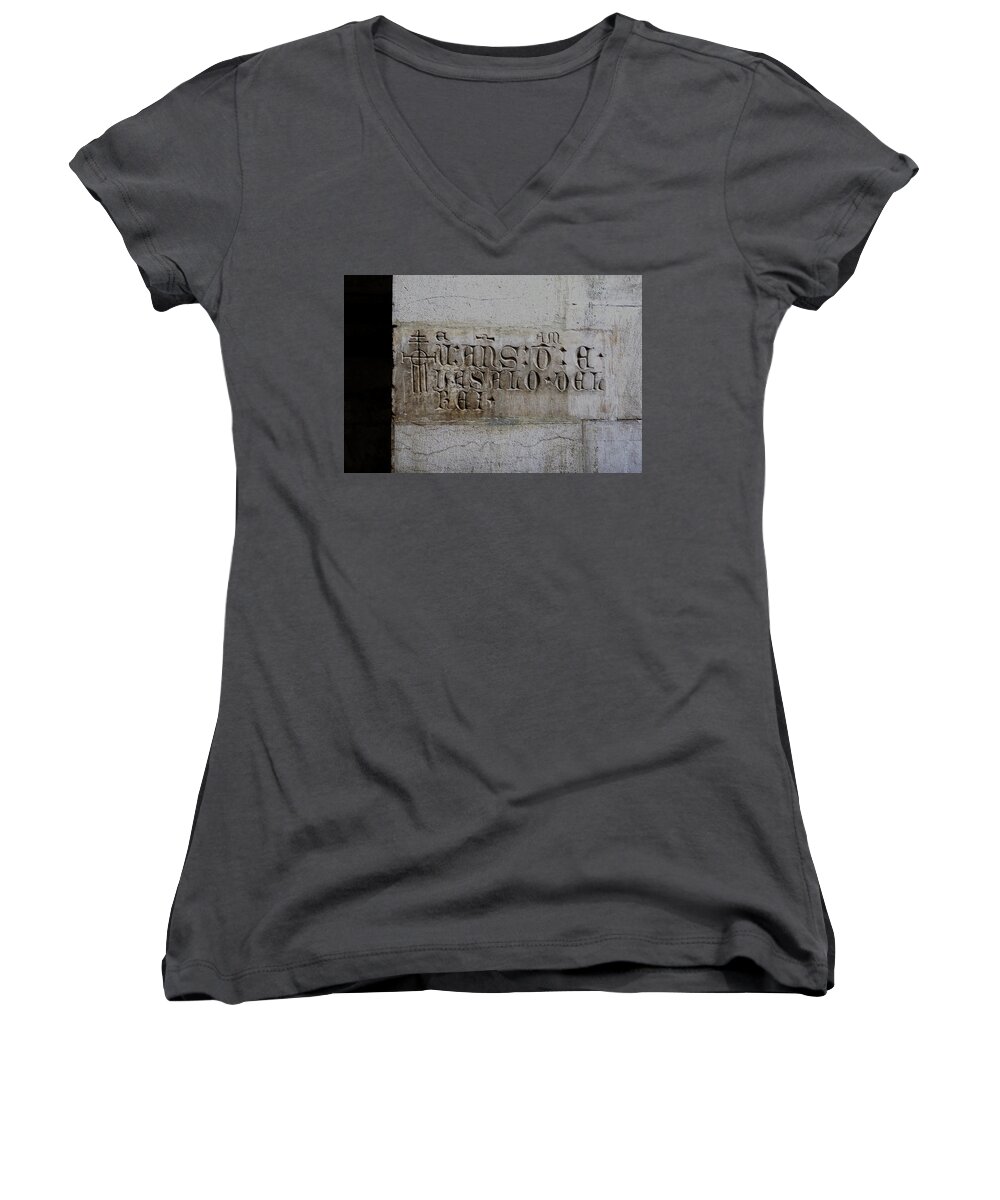  Women's V-Neck featuring the photograph Carved In Stone by Lorraine Devon Wilke