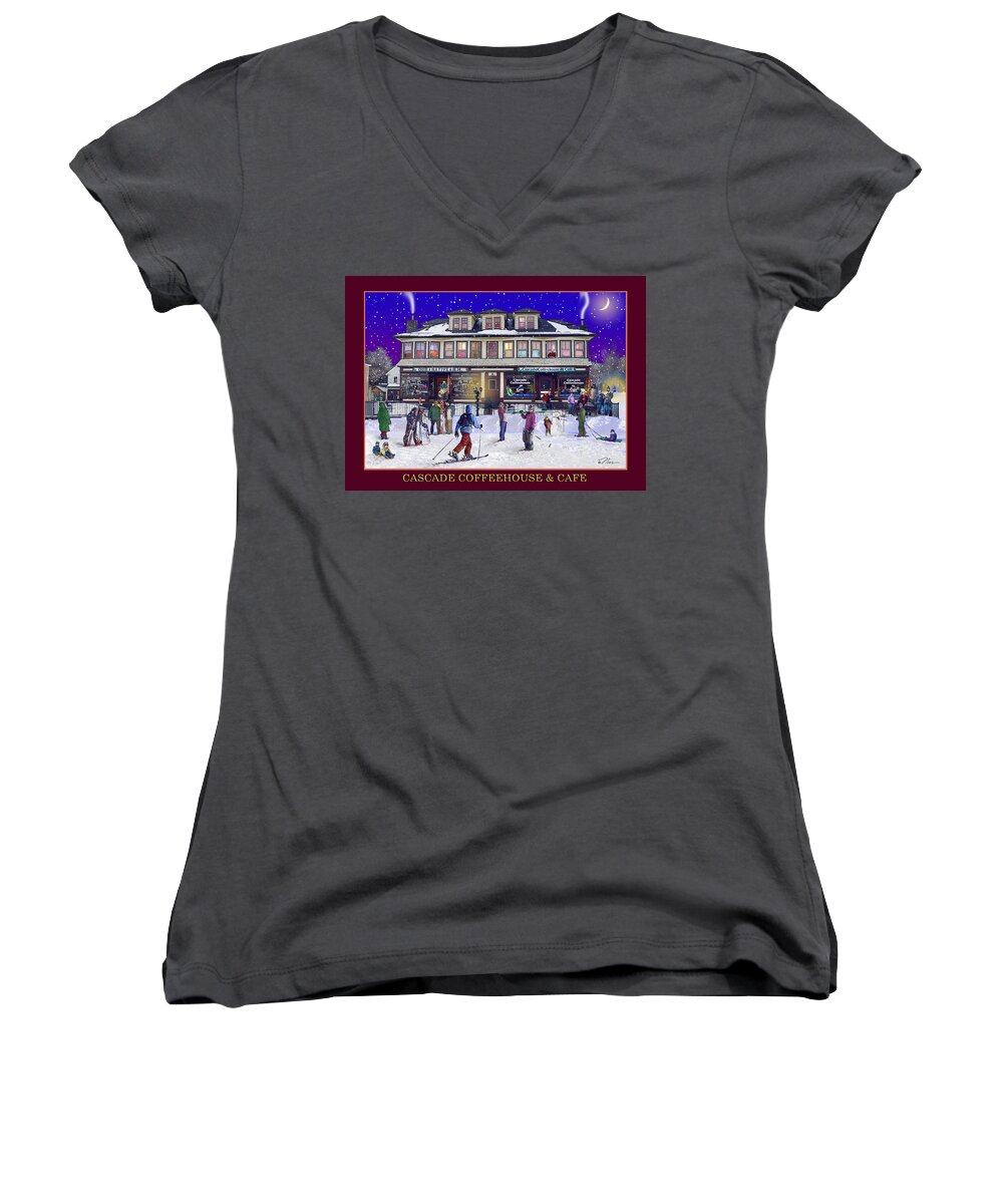 Coffeehouse Women's V-Neck featuring the photograph Cascade Coffeehouse and Cafe by Nancy Griswold