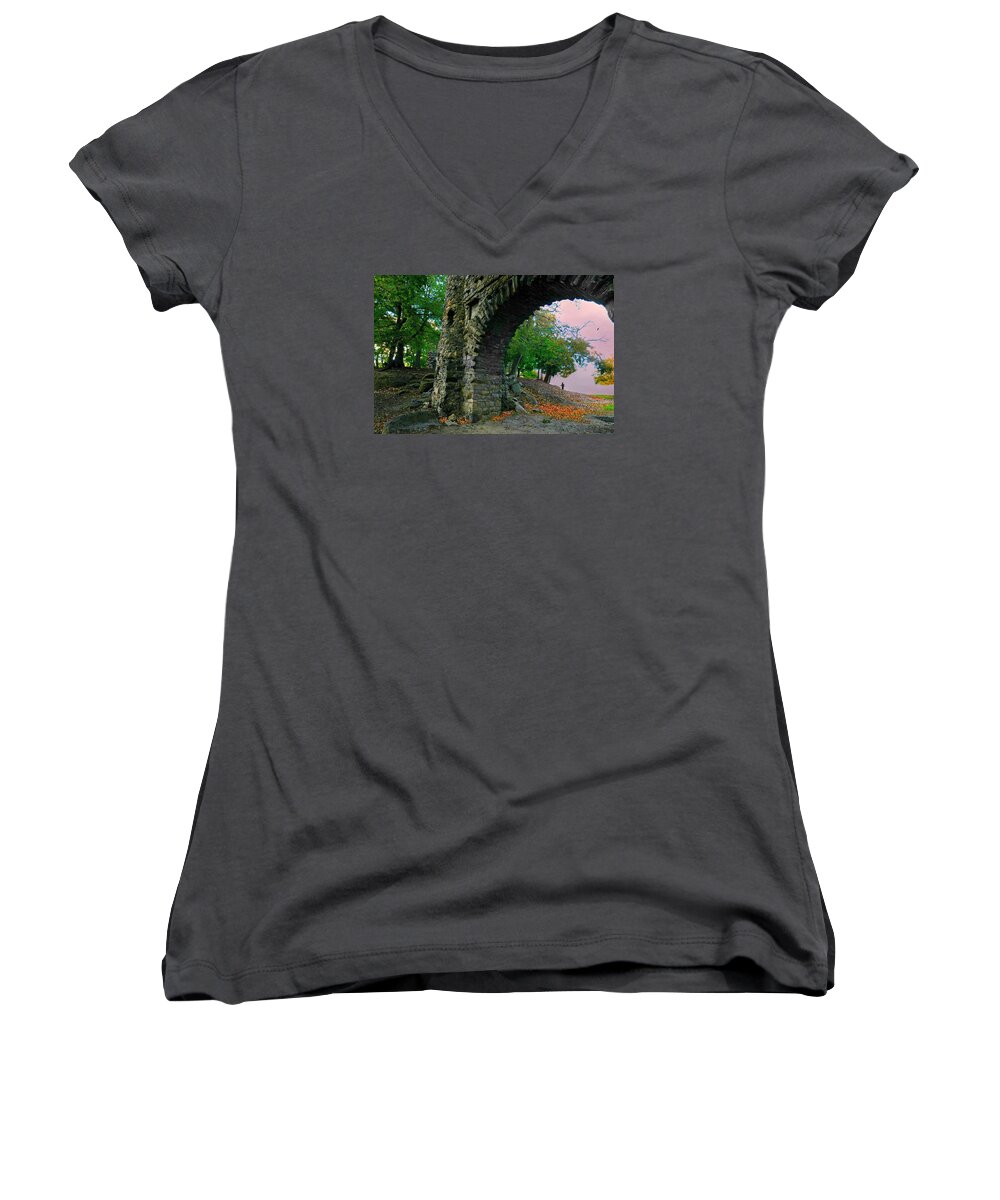 Stone Arch Women's V-Neck featuring the photograph Castle Ramparts by Diana Angstadt