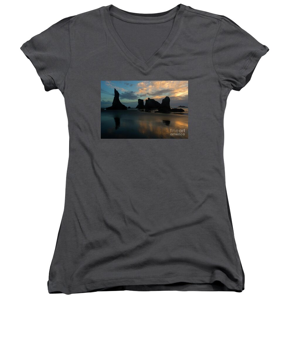 Seastacks Women's V-Neck featuring the photograph Castles in the Sand by Michael Dawson