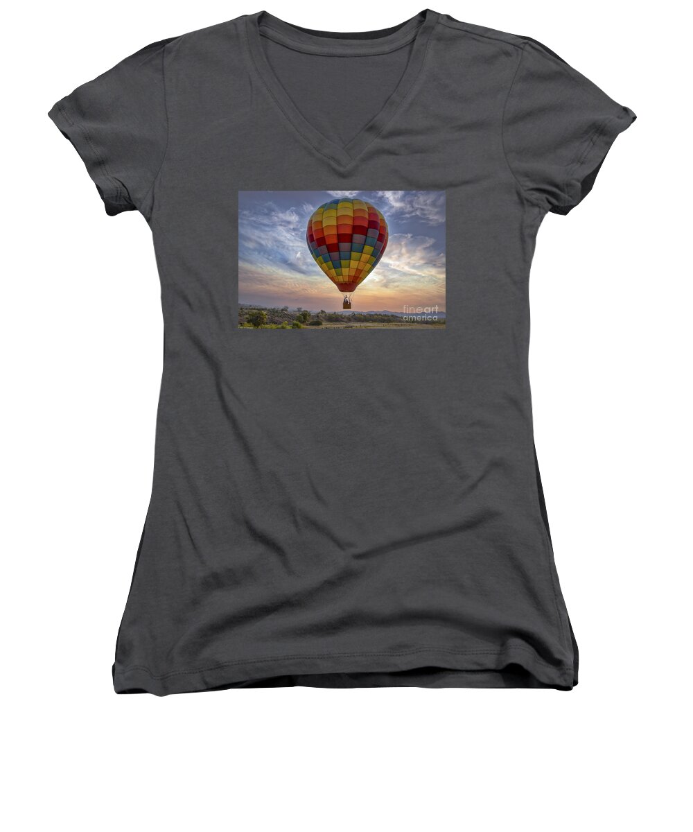 Catch The Breezehot Air Women's V-Neck featuring the photograph Catch The Breeze by Mitch Shindelbower