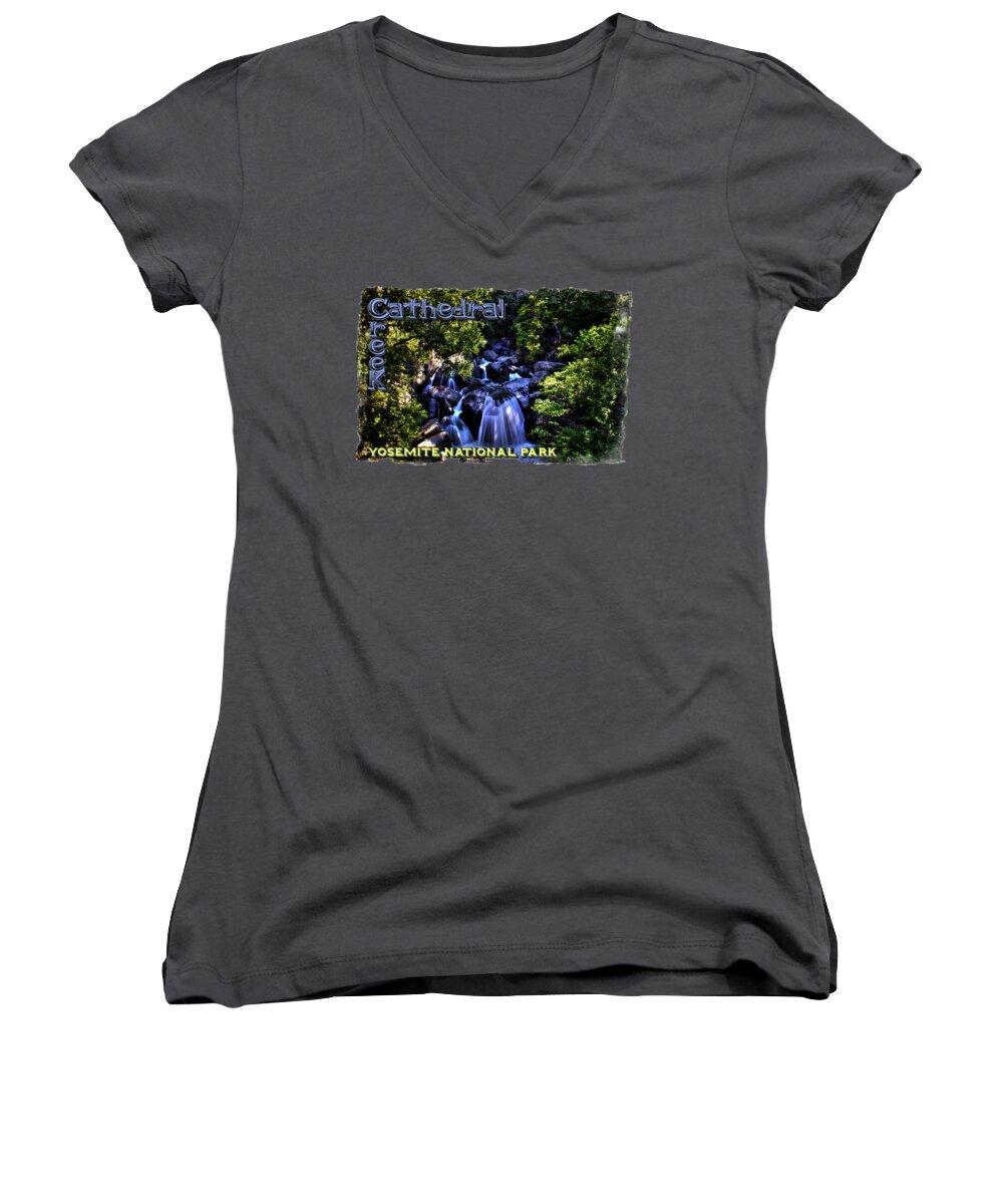 California Women's V-Neck featuring the photograph Cathedral Creek Cascade on the Tioga Pass by Roger Passman