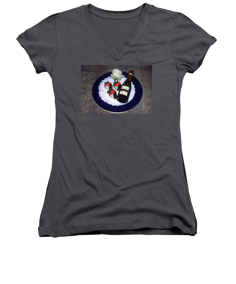 Champagne Bottle Women's V-Neck featuring the photograph Celebration Plate by Sally Weigand