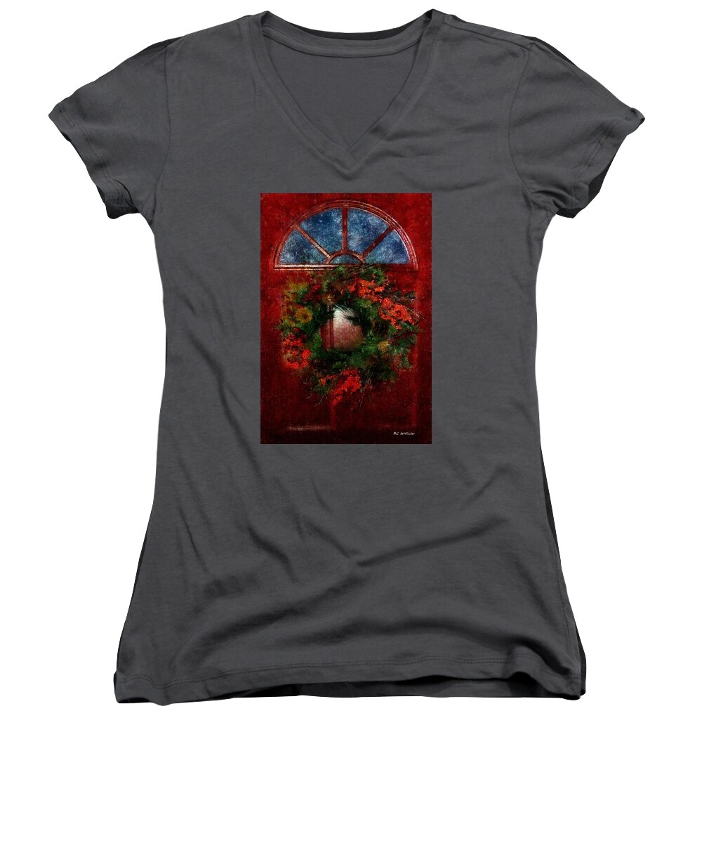 Christmas Women's V-Neck featuring the painting Celestial Christmas by RC DeWinter