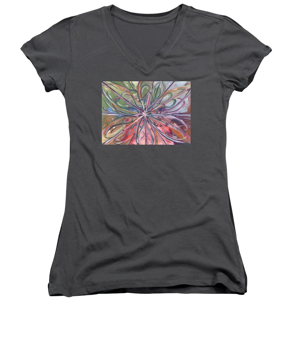 Intuitive Painting Women's V-Neck featuring the painting Chaotic Beauty by Sheri Jo Posselt